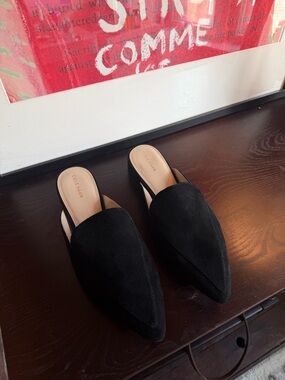 Cole Haan Black Pointed Toe Suede Slip-On Mules